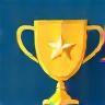 Graphic representing a trophy or badge, indicating credibility.